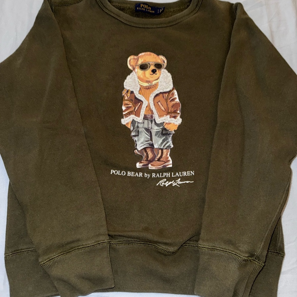 Ralph Lauren Olive Crewneck Sweater with Bear Design